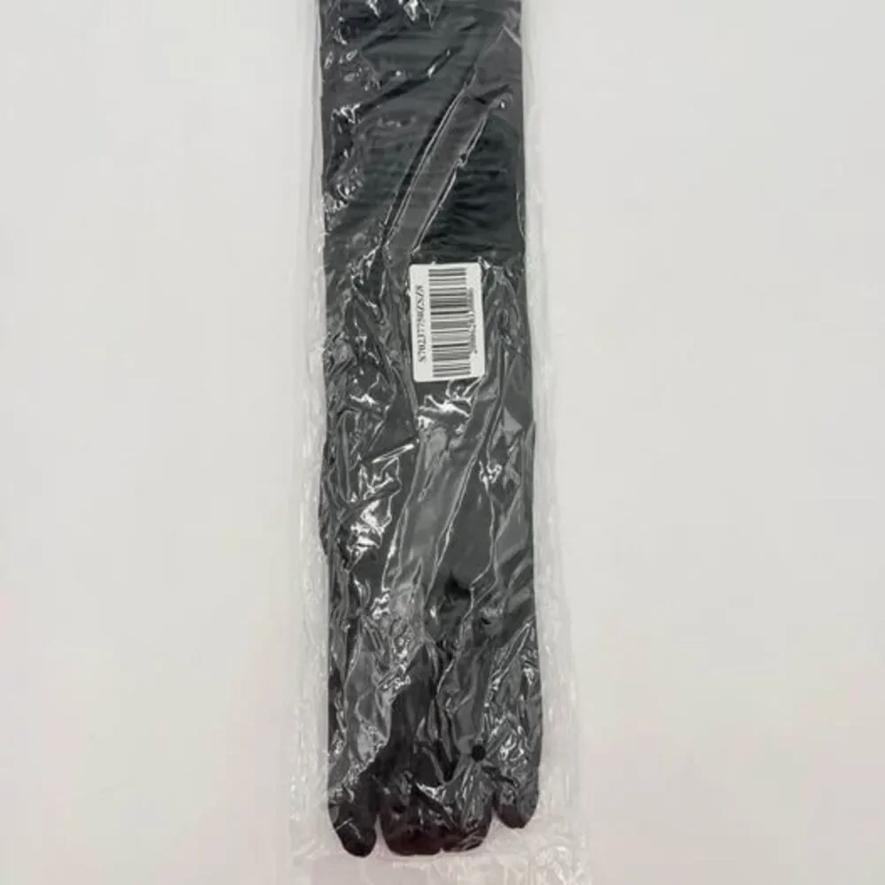 Womens fancy Black Ruched Satin Opera Length Gloves